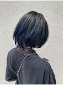 暗髪ネイビーガーリー姫カットボブ/透明感カラー/ブリーチ