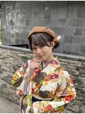 ツインアレンジ ツインお団子 ベレー帽 袴ヘア 卒業式ヘア