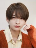 ワンカラーアッシュブラウンラウンドマッシュシースルー