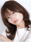 美髪外ハネボブイメチェンくびれヘアワイドバングレイヤー大島