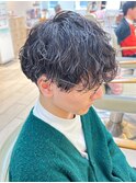ニュアンス波巻きスパイラルパーマラウンドマッシュ