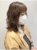 こなれミディ/ウェーブパーマ/ことりベージュペールベージュ前髪