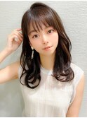 シャギーレイヤーロング韓国ワンホンヘアシースルーぱっつん前髪