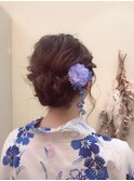 ねじり編み込み　ヘアセット　浴衣