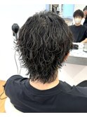 メンズパーマ波巻きウルフスパイラルツーブロックミディアム