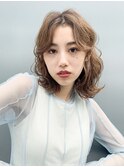 強めウェーブボブ_オリーブカラーハイライトカラー_27961