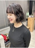 ボブパーマ　くるくる　ぱっつんボブ