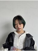 髪質改善カラー+グリーン+グラデーション