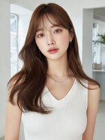 ヘアメイク アージュ 天神西通り店(HAIR MAKE age)&nbsp;ロングレイヤー シースルーバング くびれヘア グレージュ