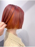 小顔セミウェットウェーブピンクベージュハイライトカラー