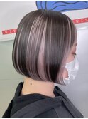 【デザインカット】綺麗なラインのボブ×高めインナーカラー◎