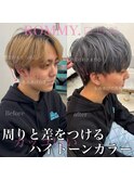 フェザーパーマ グレー ブルーカラー 刈り上げショート パンク