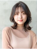 大人かわいい前髪セシルカットココアブラウンフリンジウェーブ