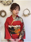 シニヨンふんわり成人式アレンジ