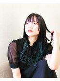 インナーカラー★ブルー×サイドバング前髪