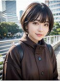 フェミニン丸み耳掛けショートボブ柔らかいシアベージュ後れ毛