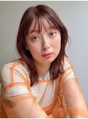 アプリコットオレンジ　ブリーチ無し　外ハネボブ　ウルフボブ