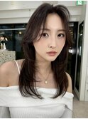 K05韓国ヘアーレイヤーカットブリーチなしココアグレージュ
