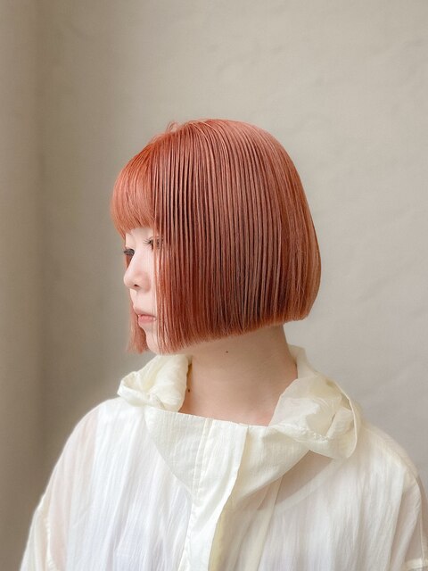 オレンジヘア/暖色カラー/ミニボブ/ケアブリーチ【kuroda】