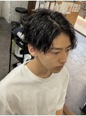 センターパートスタイル×ツイストパーマ#ツーブロ