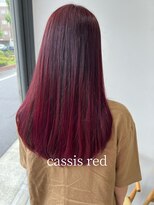 ヘアー アイス 御器所本店(HAIR ICI)&nbsp;大人可愛いレイヤーカットカシスレッドブリーチなし伸ばしかけ