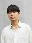 マッシュフェザーショートブルーブラックフェザーパーマ刈り上げ