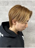 センターパートウルフ×ハイライトベージュカラー【L'wis 渋谷】