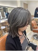 ボブルフ_ネビージュ_小顔_ワンレン_黒髪_白髪ぼかし_前髪