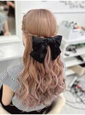 編み込みハーフアップ