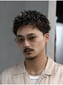 渋谷ビジネスショートスパイキーパーマオールバックマレットヘア