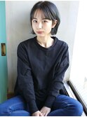 天神【BIRTH】くすみブルー×うぶバング外ハネミニボブ　2