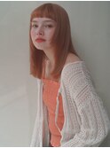 オレンジ　大人かわいい　前髪　セミロング　コスメストレート　
