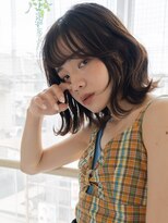 トレヘアー 京都 烏丸(tRe hair)&nbsp;ニュアンスウェーブ　ラフミディ　チェリーブラウン　くびれヘア