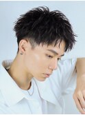 メンズビジネスパーマ七三かき上げヘアオールバックツーブロック