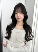 ダークグレー シースルーバング 顔周り 顔周り 韓国ヘア