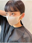 黒髪ぱっつんワイドバングポニテ天使の羽バング前髪暗髪グレー