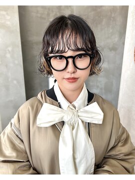 ミニボブパーマ　前髪パーマニュアンスウェーブ　デザインカラー