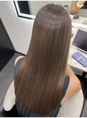 ロングヘアー艶ベージュカラー縮毛矯正髪質改善　赤坂見附