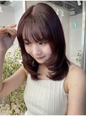 ミディアムレイヤー/顔周りカット/小顔/暖色/艶カラー/髪質改善