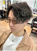 波巻きパーマセンターパートツイストパーマメンズマッシュパーマ