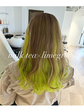 イオール 北千住(ior) 2回ブリーチミルクティー×ライムグリーン【ior北千住】