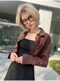 ミディアムショート　ショートパーマ　ベージュヘア　20代30代