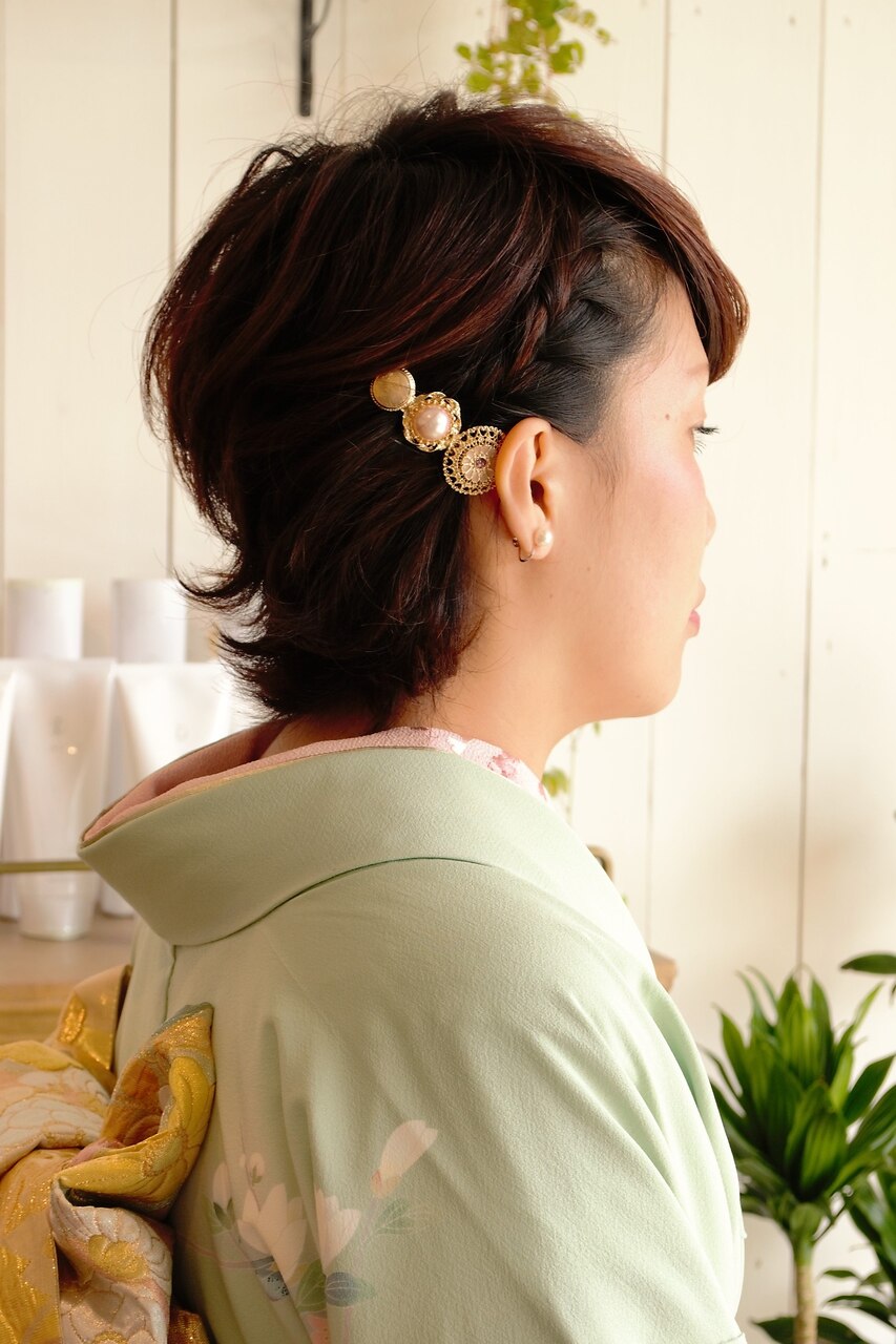 kimono hair* ショートヘア × 胡蝶蘭×金箔 #ブライダル