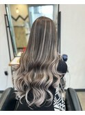 シールエクステでバレイヤージュ風☆アッシュグレー×シルバー