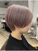 髪質改善ヘアスタイル外ハネボブワイドバングワインレッド