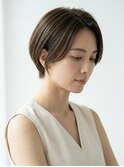 大人ショートボブ/前髪なしショート/丸みショート×艶カラー