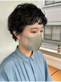 黒髪パーマボブ黒髪ショートパーマゆるめパーマウェーブパーマ