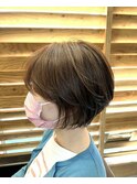 大人可愛い20代30代40代茶髪前下がりショートボブ丸みショート◎