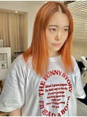 オレンジカラー韓国ヘアオルチャンヘアうぶ毛レイヤーカット