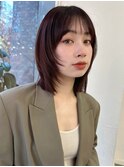 イメチェン前髪 レイヤーカット こなれミディ ココアブラウン